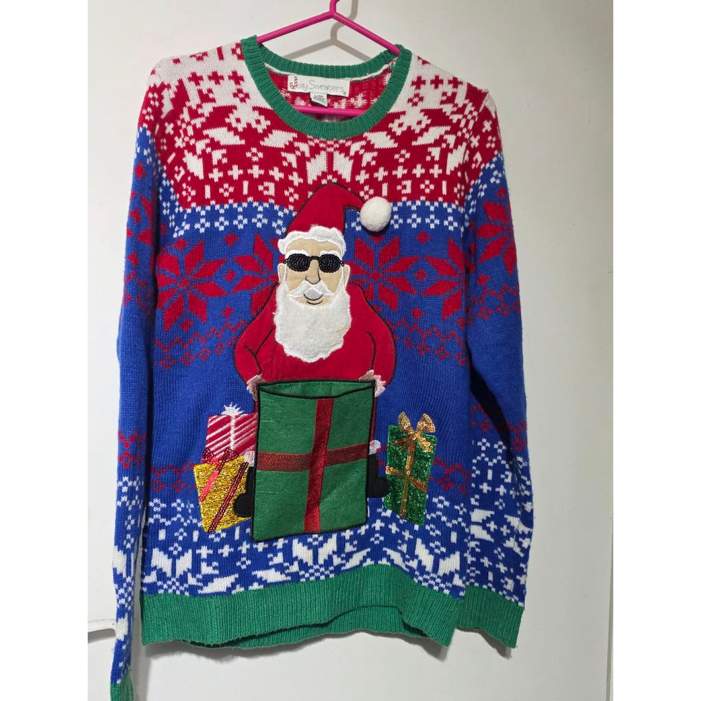 Women's Jolly Sweaters Crew Neck Sweater S Blue‎ Red Santa Christmas